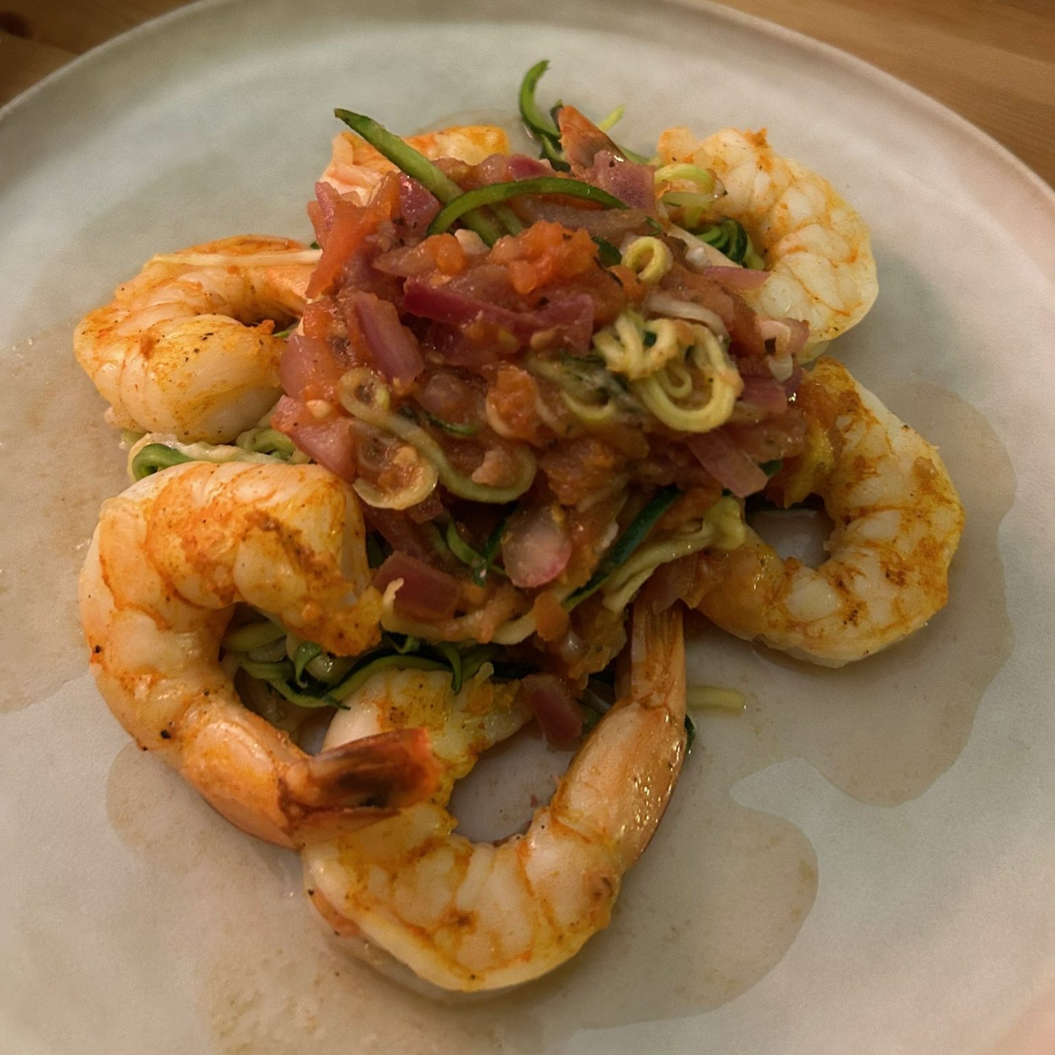 Sauteed Shrimp over Zucchini Noodles